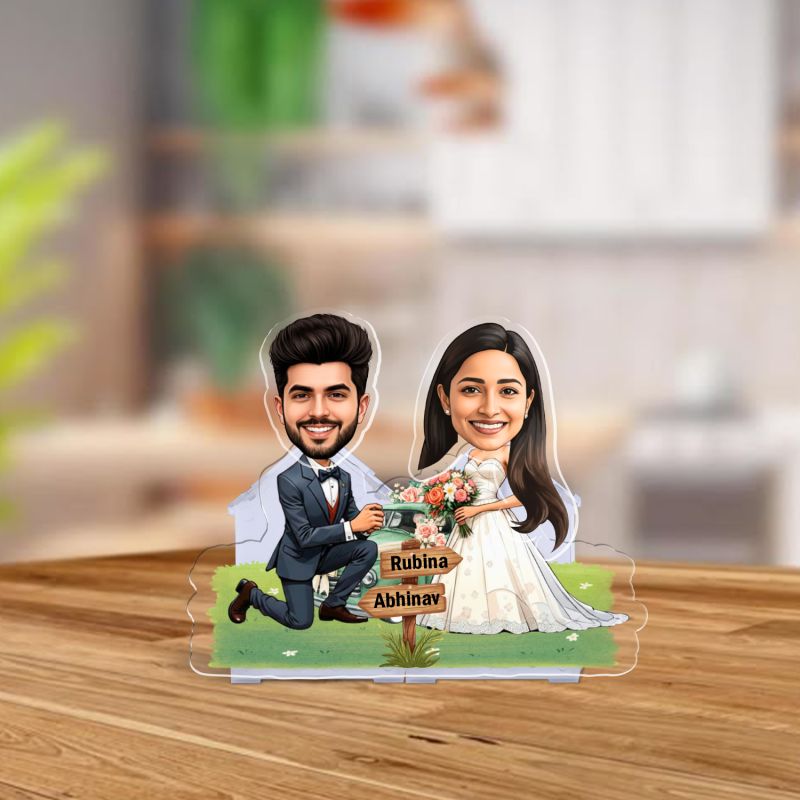 Personalized Wedding Couple Bobblehead Caricature Standee with Custom Names, Decorative for Car Dashboard and Home Decor Wedding Gift for Couple, Friends, Brother, Sister